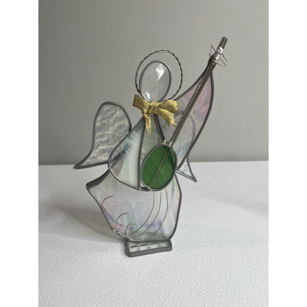 Stained‎ Glass Art Angel Suncatcher Figurine Lute Musical Instrument